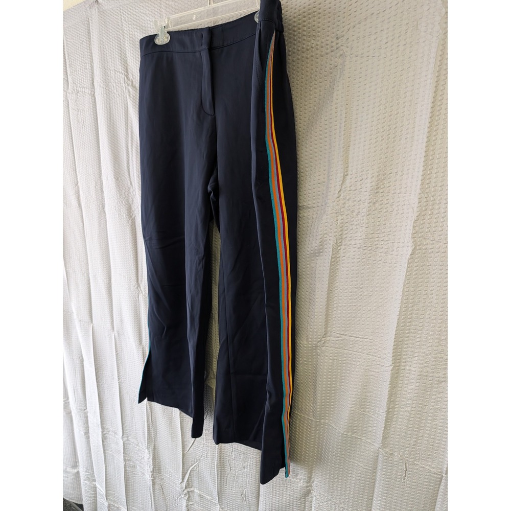 Akris Punto Navy Blue Side Stripe Rainbow Trousers Pants Size 16